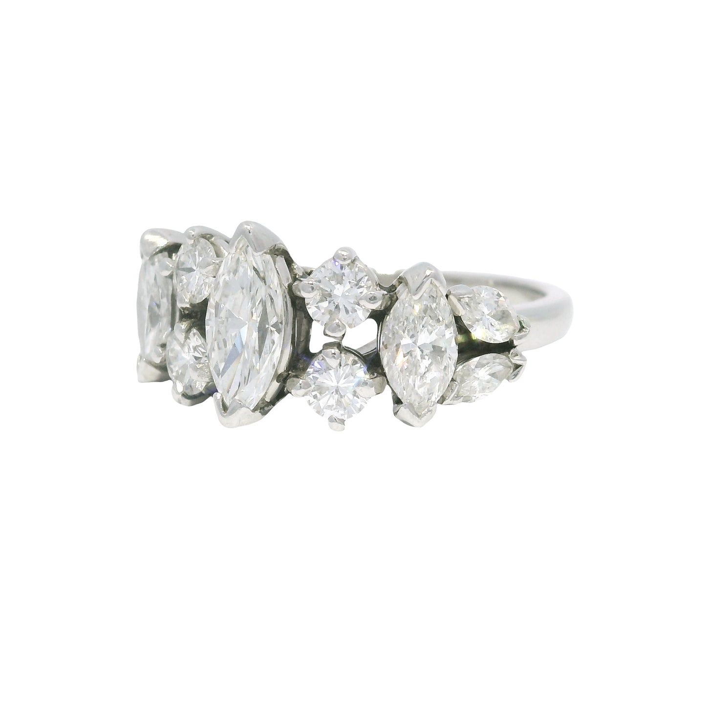 Platinum Natural Marquise Cut Diamond With Accent Side Stones Ring