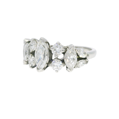 Platinum Natural Marquise Cut Diamond With Accent Side Stones Ring