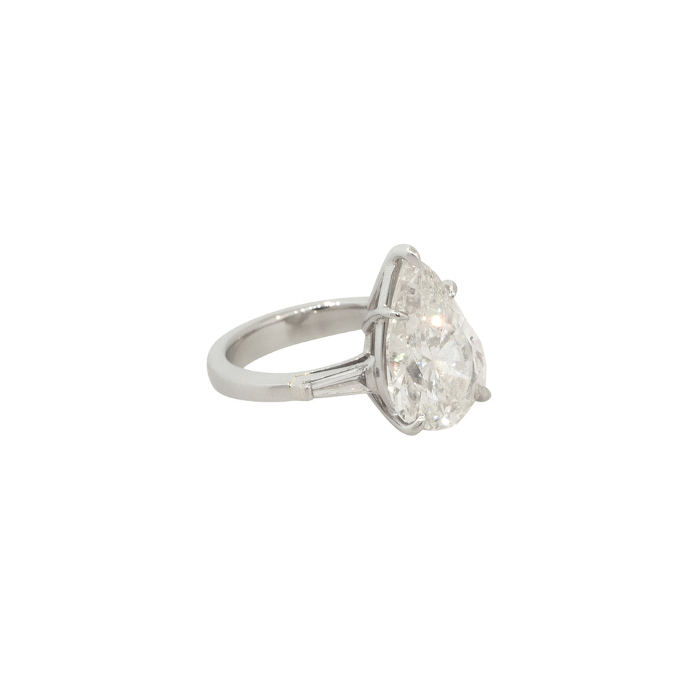 GIA Certified Platinum 5.60ctw Pear Shape Diamond Engagement Ring