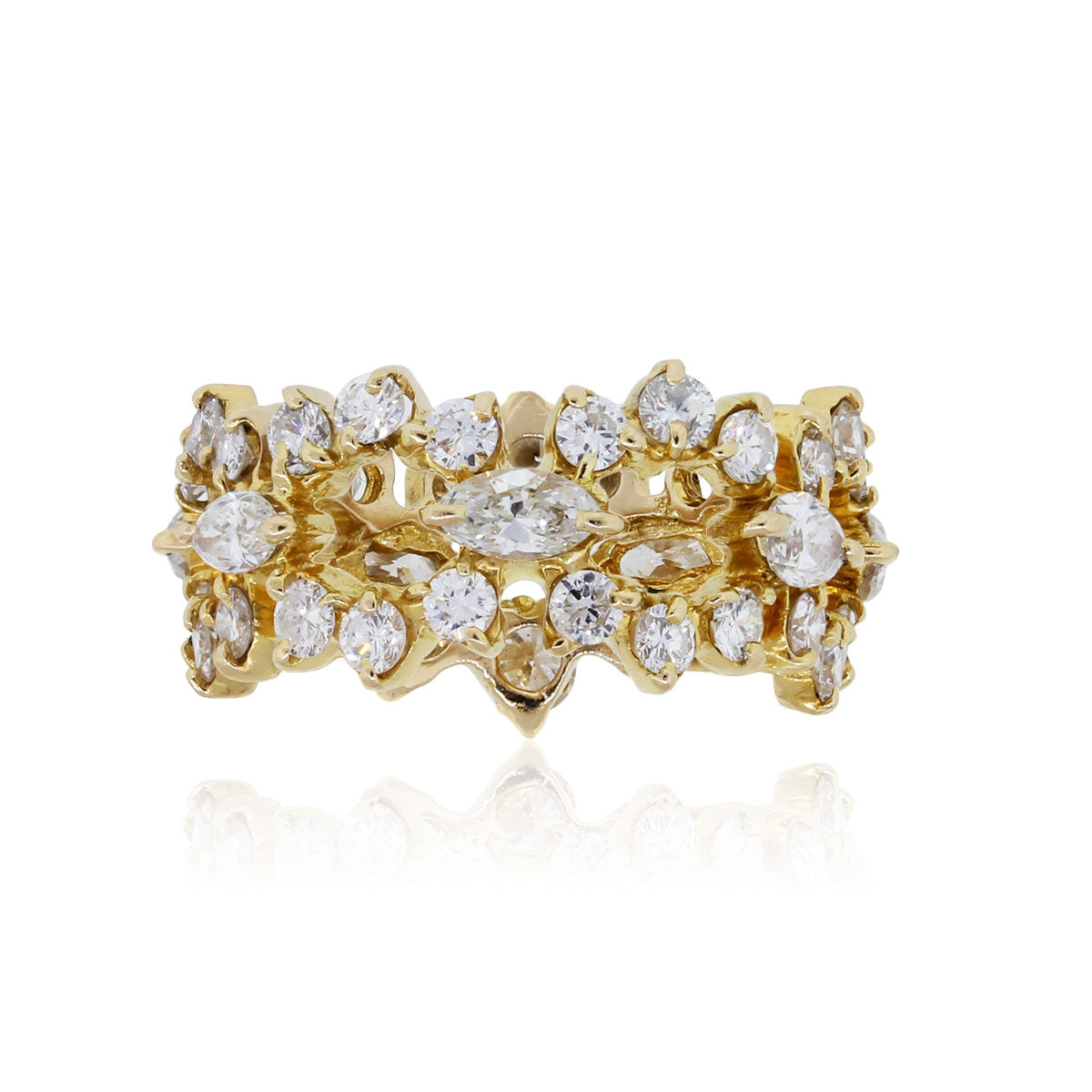 18k Yellow Gold 1.95ctw Round Brilliant and Marquise Diamond Eternity Band