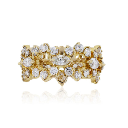 18k Yellow Gold 1.95ctw Round Brilliant and Marquise Diamond Eternity Band