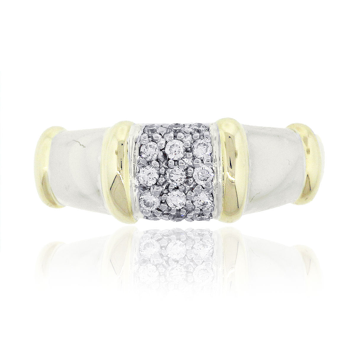 14k Two Tone 0.30ctw Diamond Pave Bamboo Style Ring