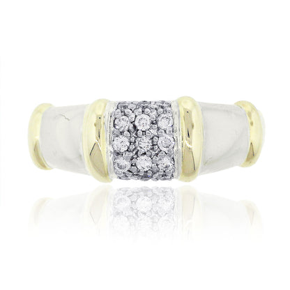 14k Two Tone 0.30ctw Diamond Pave Bamboo Style Ring