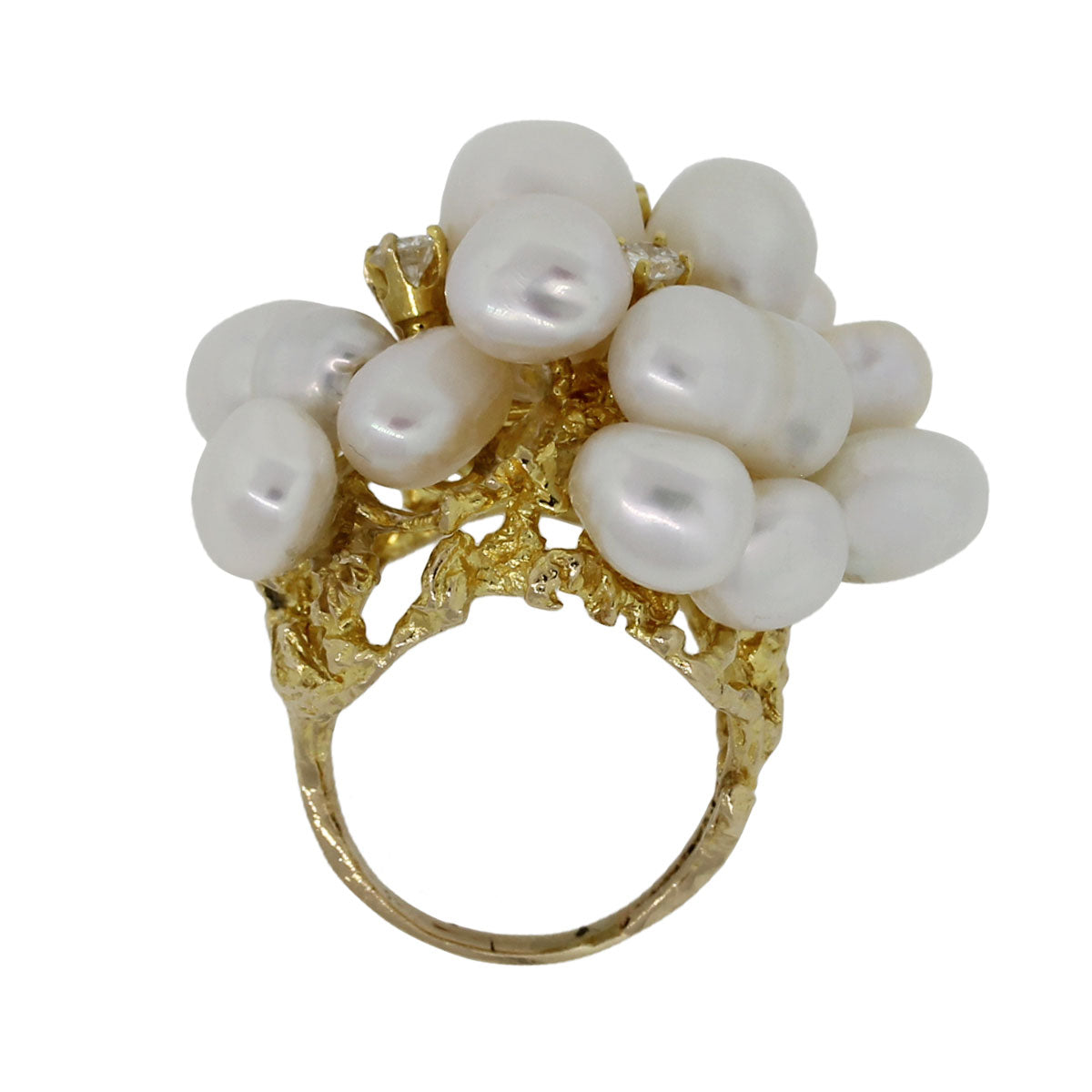 14k Yellow Gold Baroque Pearl and 0.40ctw Diamond Cluster Ring