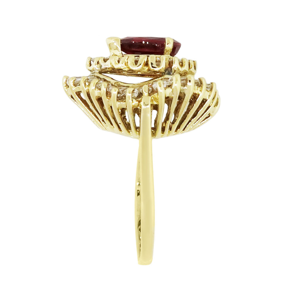 18k Yellow Gold 1.50ctw Diamond and 1ct Ruby Ring