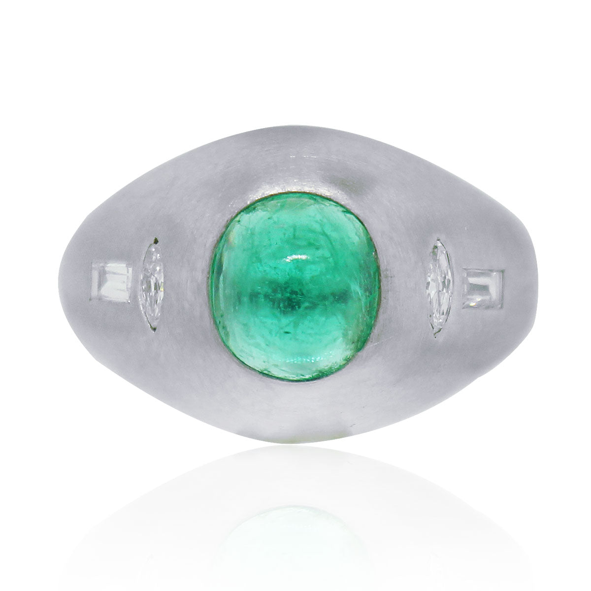 Platinum 1.50ct Emerald Cabochon and 0.30ctw Diamond Ring