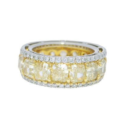18k Yellow Gold & Platinum Natural Yellow Cushion Cut Diamond Eternity Ring