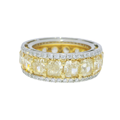 18k Yellow Gold & Platinum Natural Yellow Cushion Cut Diamond Eternity Ring