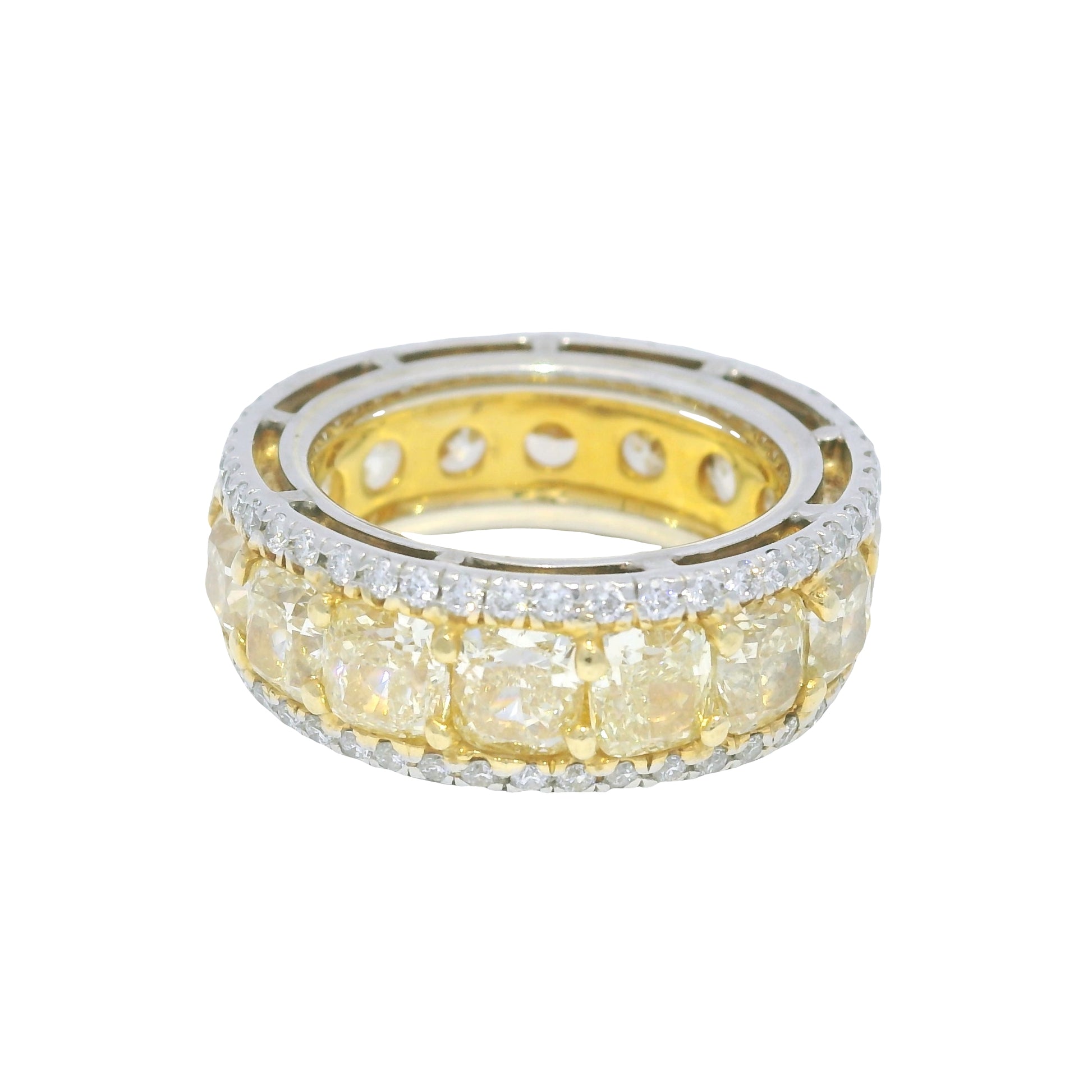 18k Yellow Gold & Platinum Natural Yellow Cushion Cut Diamond Eternity Ring