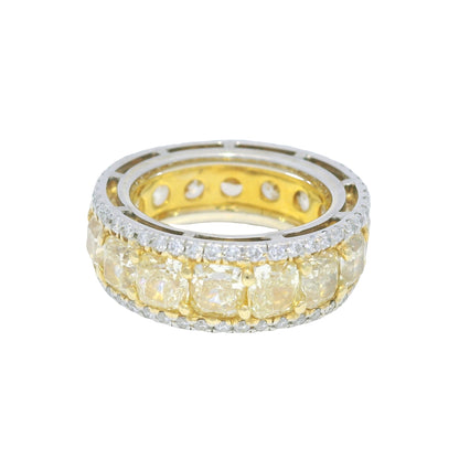 18k Yellow Gold & Platinum Natural Yellow Cushion Cut Diamond Eternity Ring