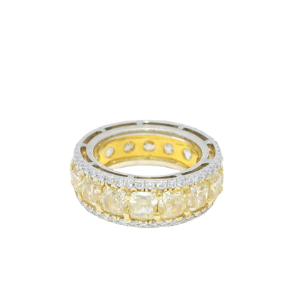 18k Yellow Gold & Platinum Natural Yellow Cushion Cut Diamond Eternity Ring