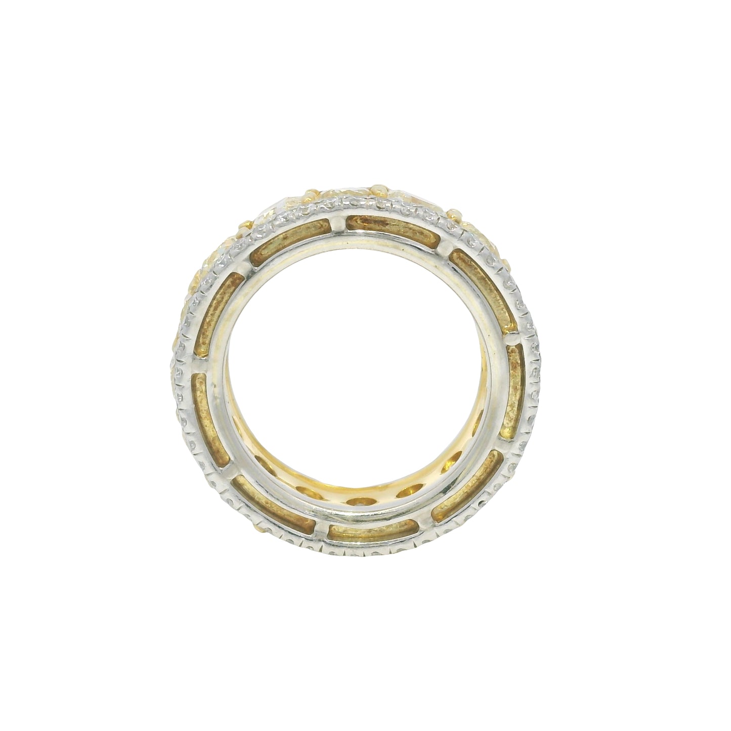 18k Yellow Gold & Platinum Natural Yellow Cushion Cut Diamond Eternity Ring