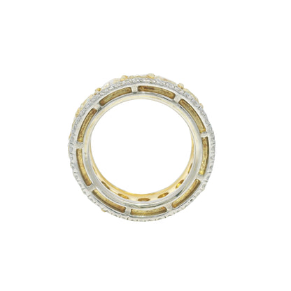 18k Yellow Gold & Platinum Natural Yellow Cushion Cut Diamond Eternity Ring