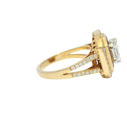 18K Rose Gold Natural Diamond Mosaic & Ruby Halo Bezel Set Ring