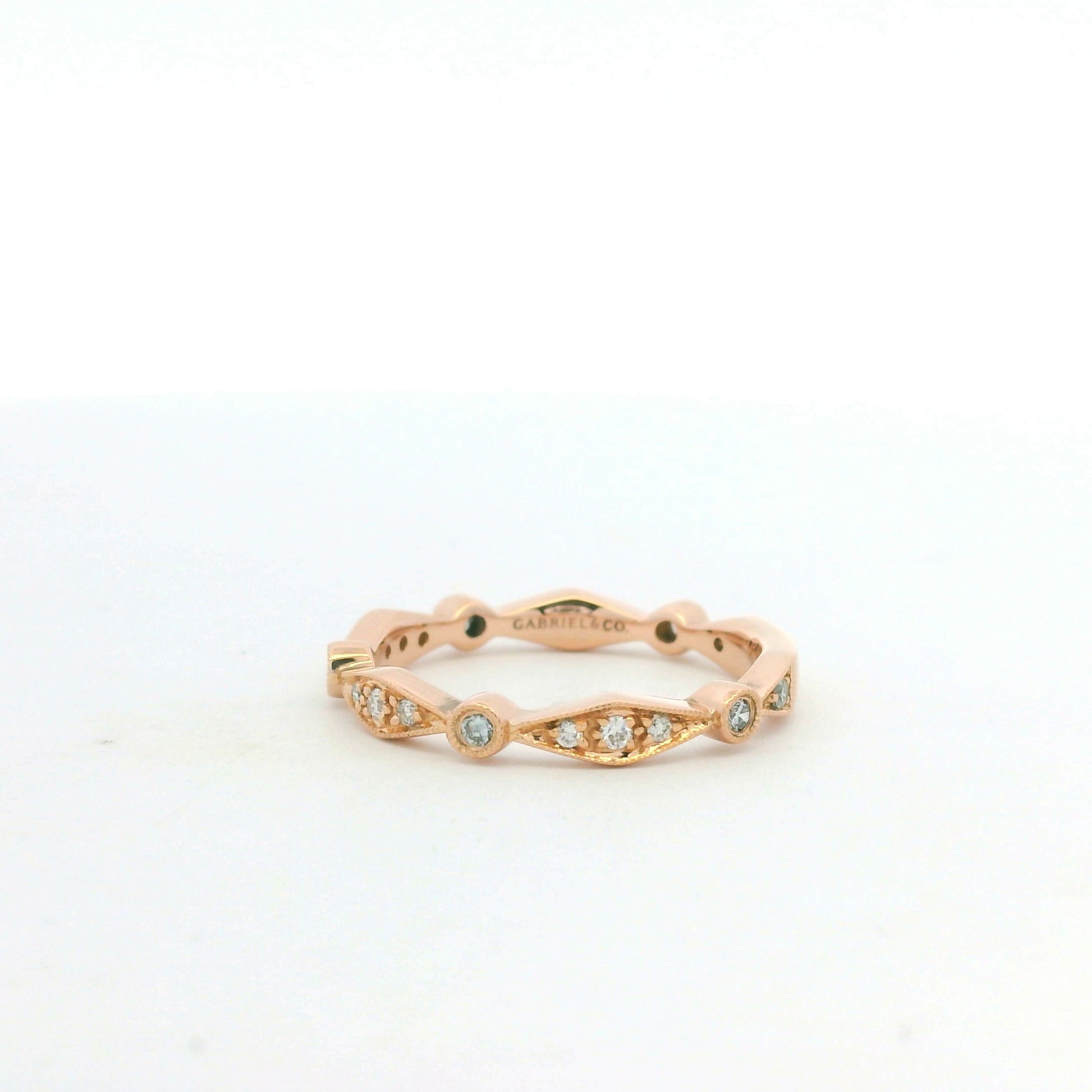 14K Rose Gold Natural Round Brilliant Cut Diamond Station Stackable Ring