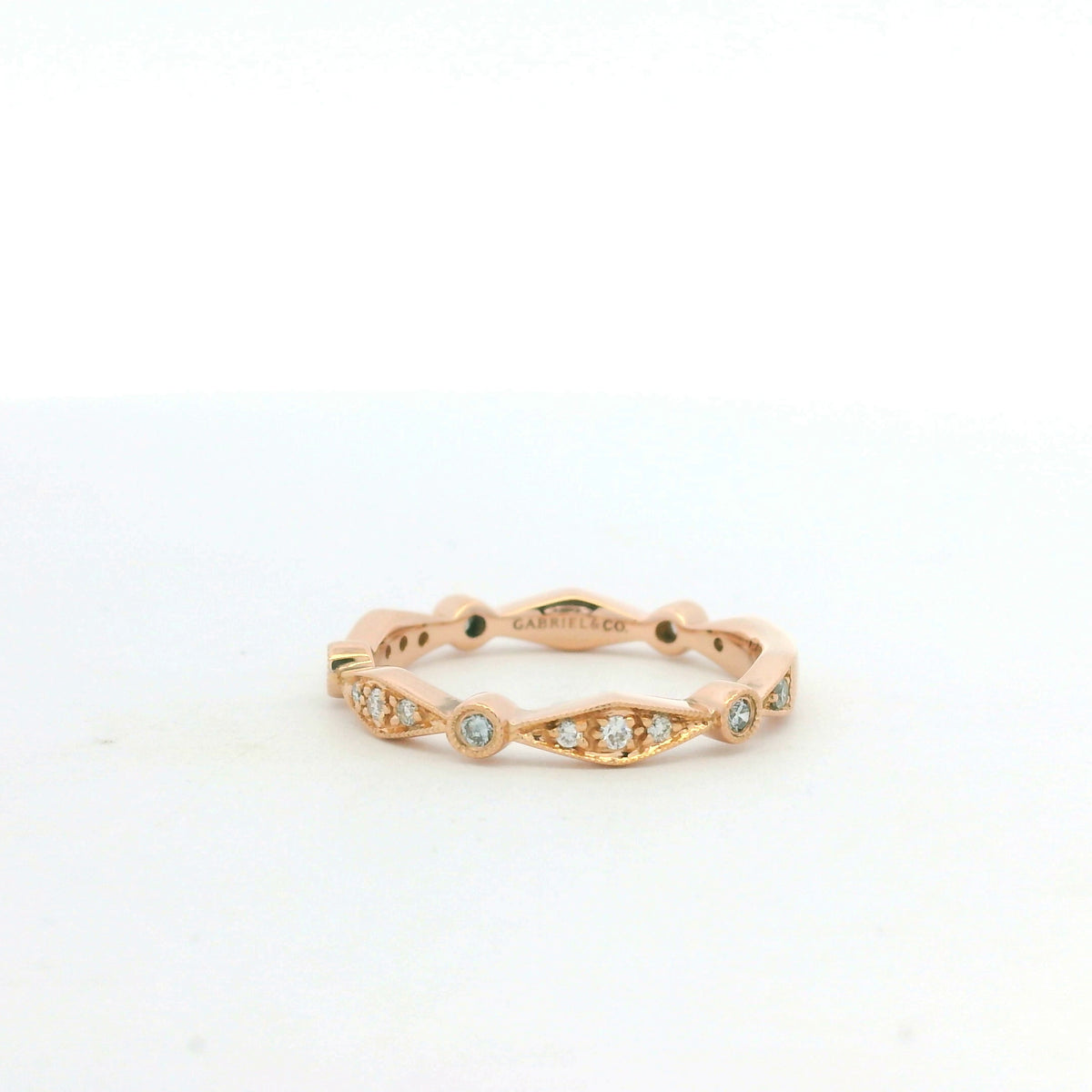 14K Rose Gold Natural Round Brilliant Cut Diamond Station Stackable Ring