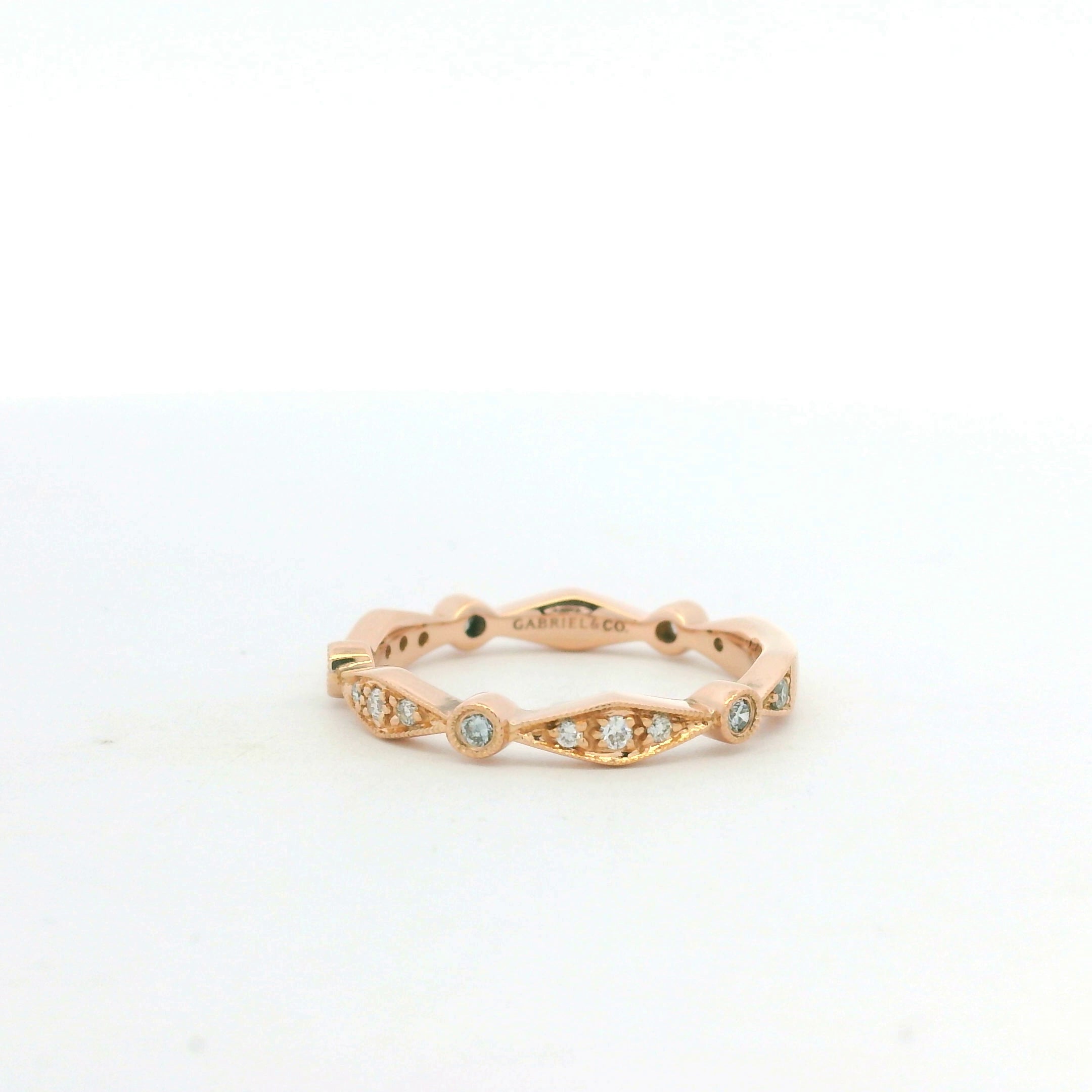 14K Rose Gold Natural Round Brilliant Cut Diamond Station Stackable Ring