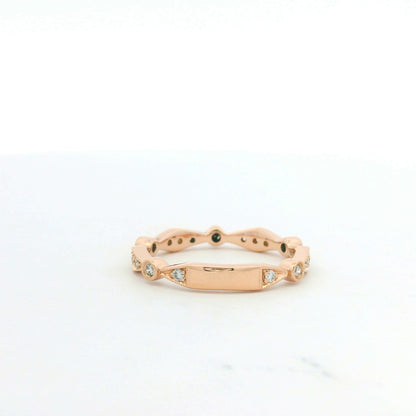 14K Rose Gold Natural Round Brilliant Cut Diamond Station Stackable Ring