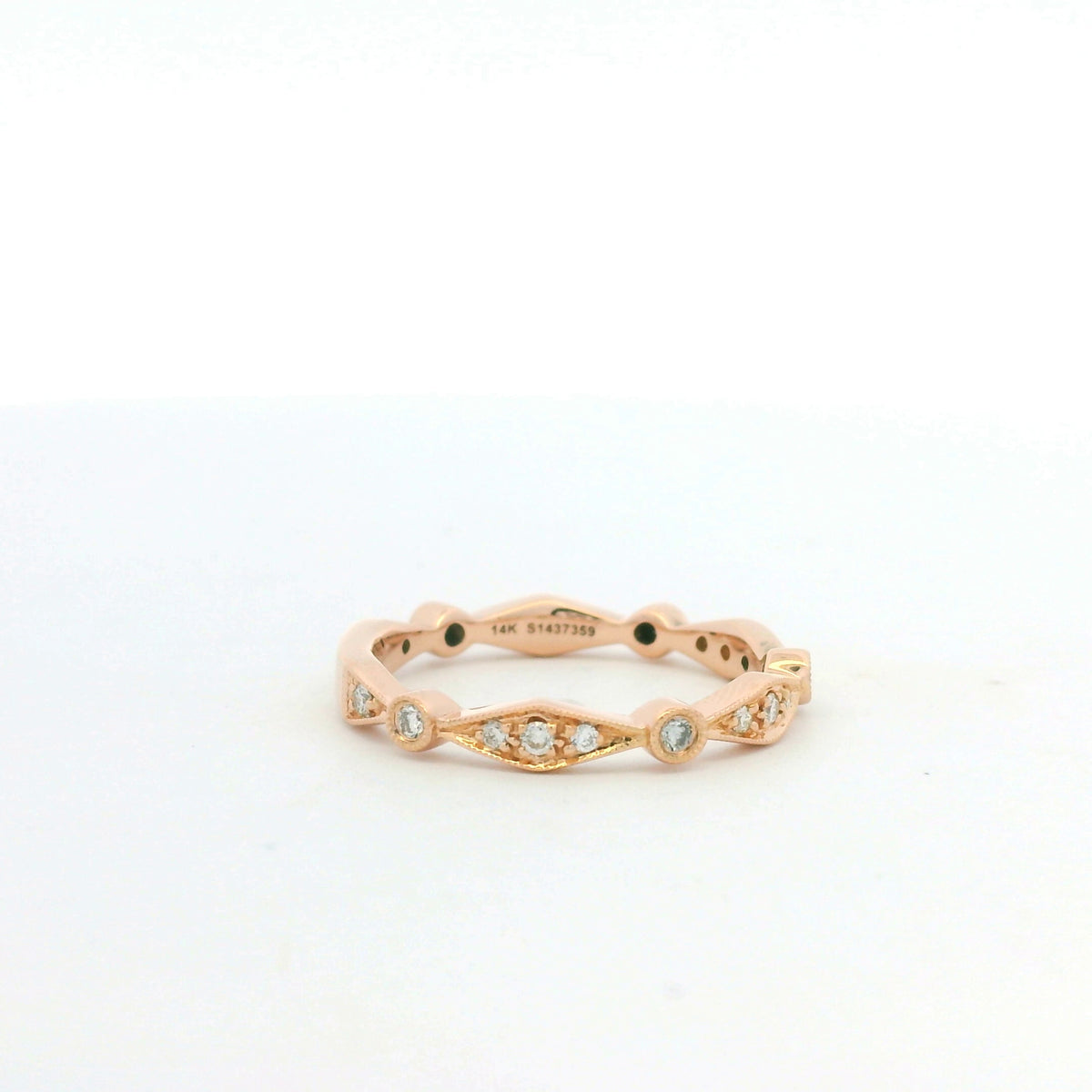 14K Rose Gold Natural Round Brilliant Cut Diamond Station Stackable Ring