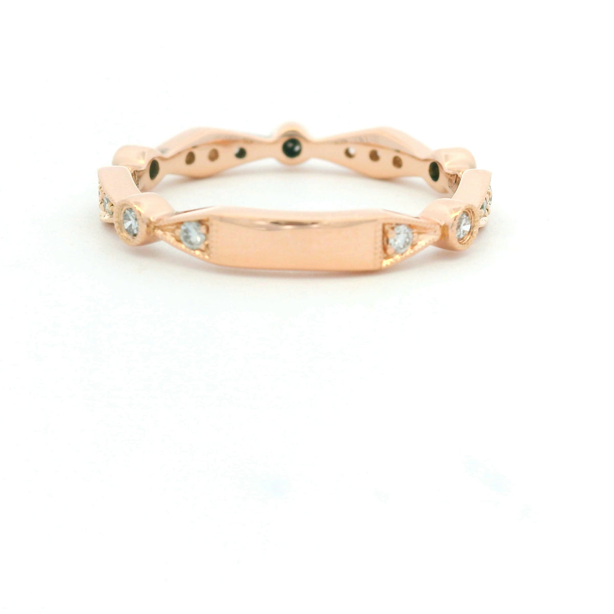14K Rose Gold Natural Round Brilliant Cut Diamond Station Stackable Ring