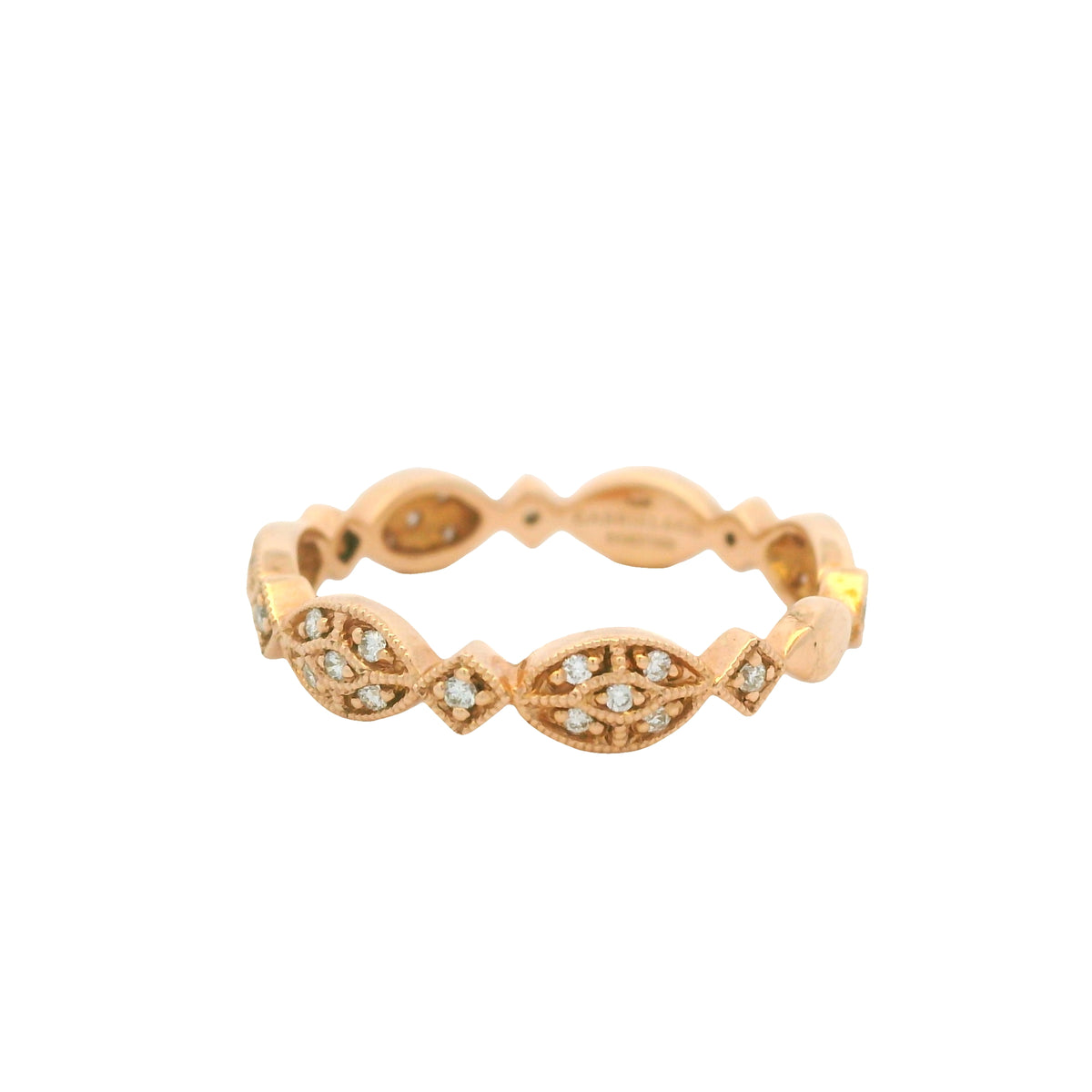 14K Rose Gold Natural Round Brilliant Cut Diamond Marquise Shaped Station Ring