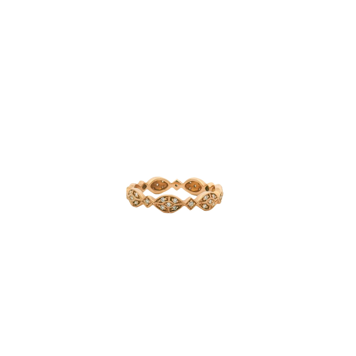 14K Rose Gold Natural Round Brilliant Cut Diamond Marquise Shaped Station Ring