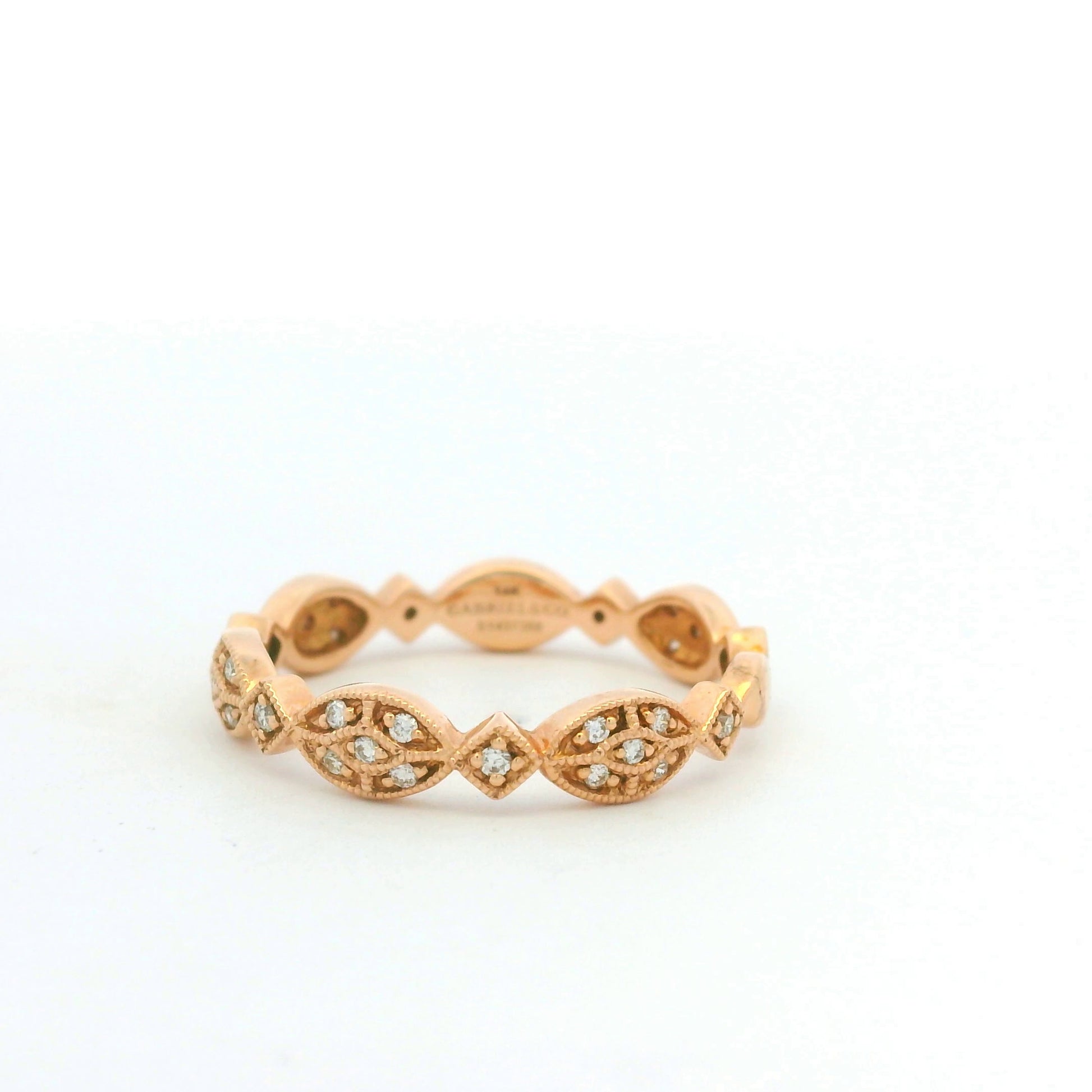 14K Rose Gold Natural Round Brilliant Cut Diamond Marquise Shaped Station Ring