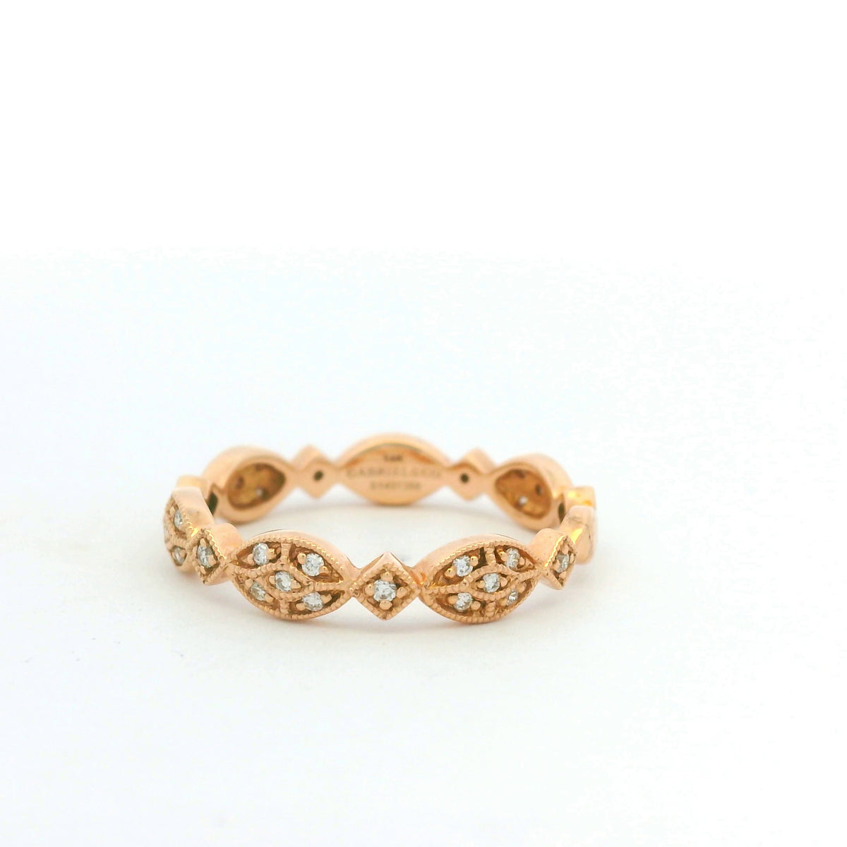 14K Rose Gold Natural Round Brilliant Cut Diamond Marquise Shaped Station Ring