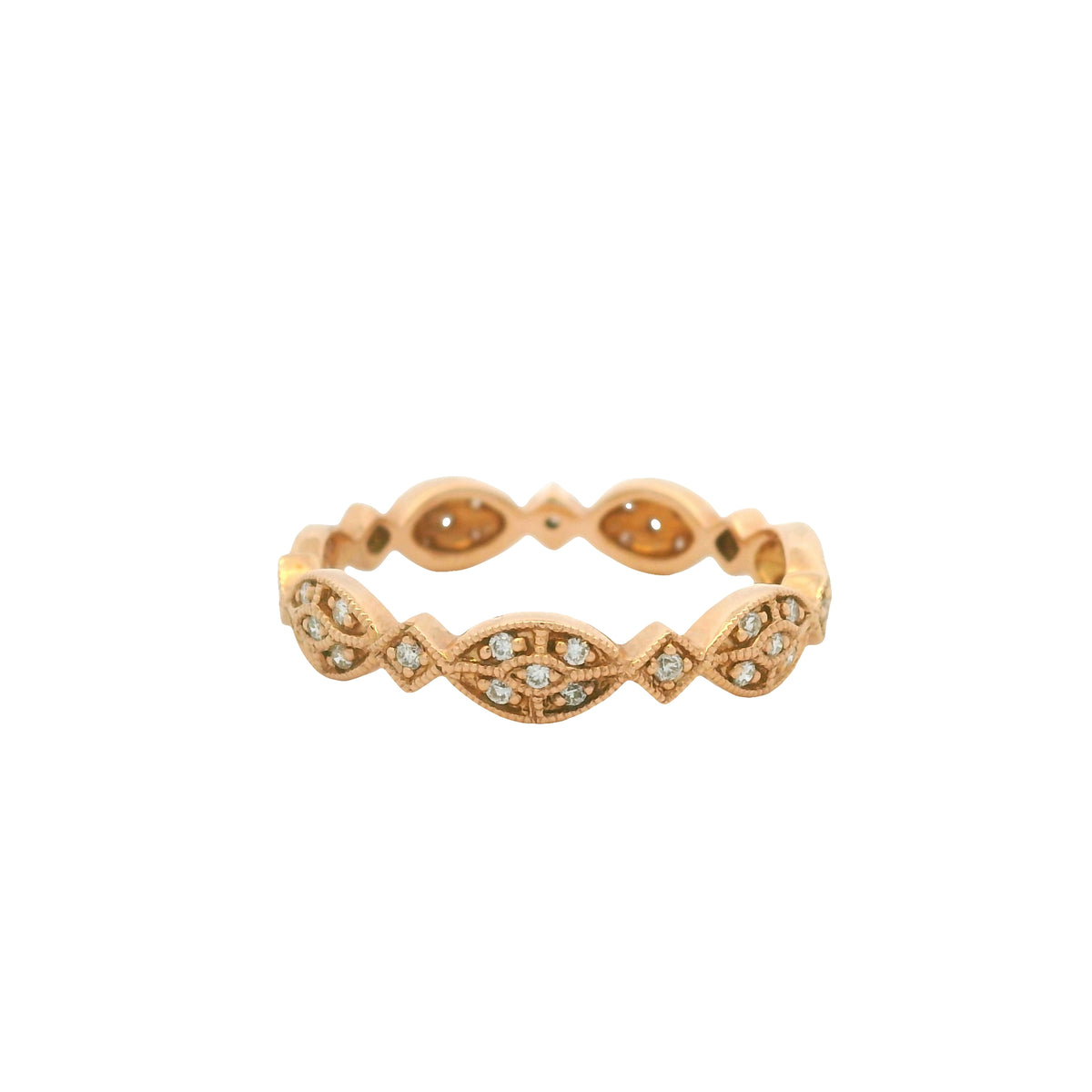 14K Rose Gold Natural Round Brilliant Cut Diamond Marquise Shaped Station Ring
