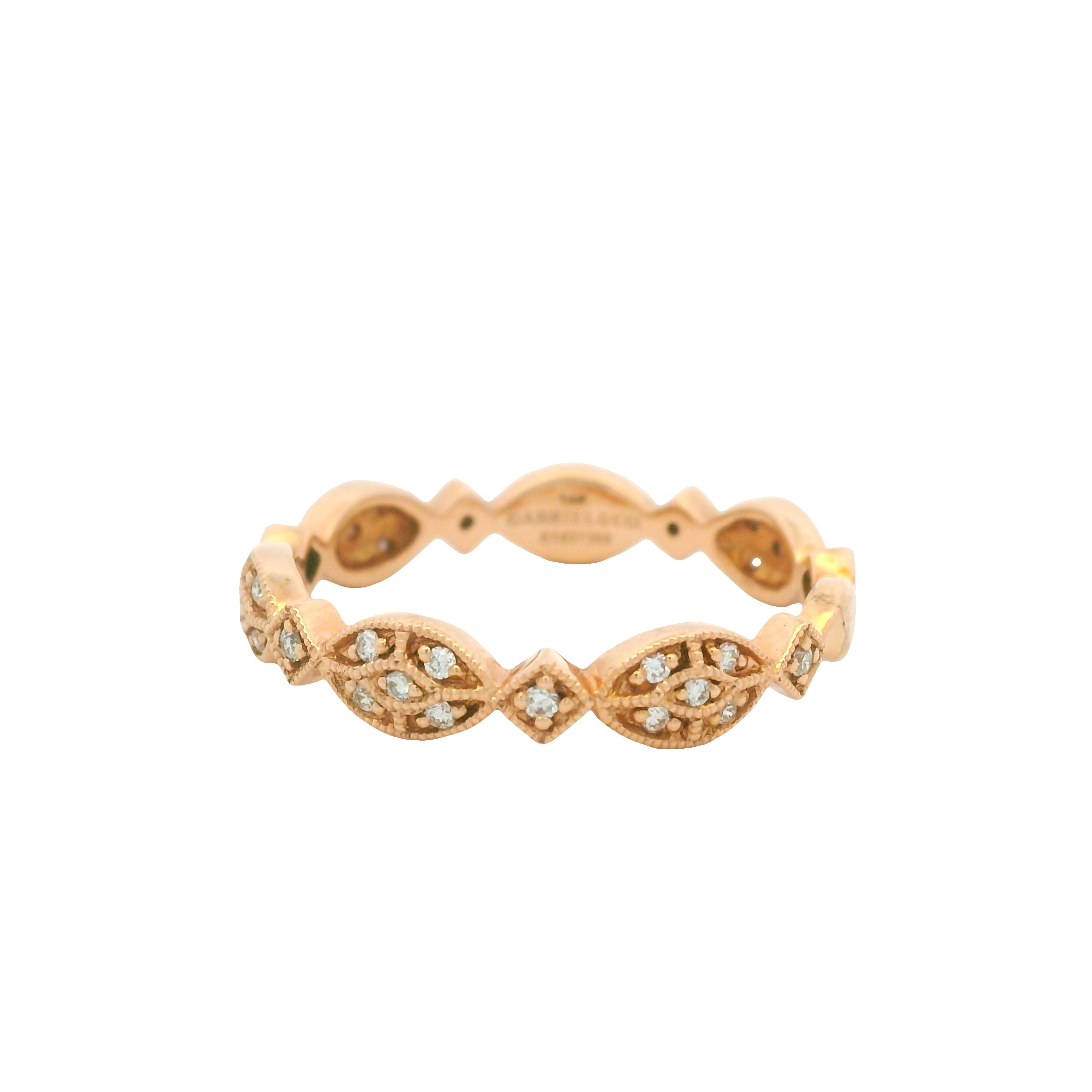 14K Rose Gold Natural Round Brilliant Cut Diamond Marquise Shaped Station Ring