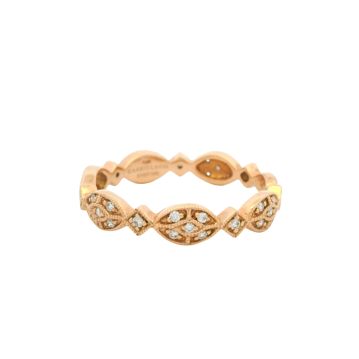 14K Rose Gold Natural Round Brilliant Cut Diamond Marquise Shaped Station Ring
