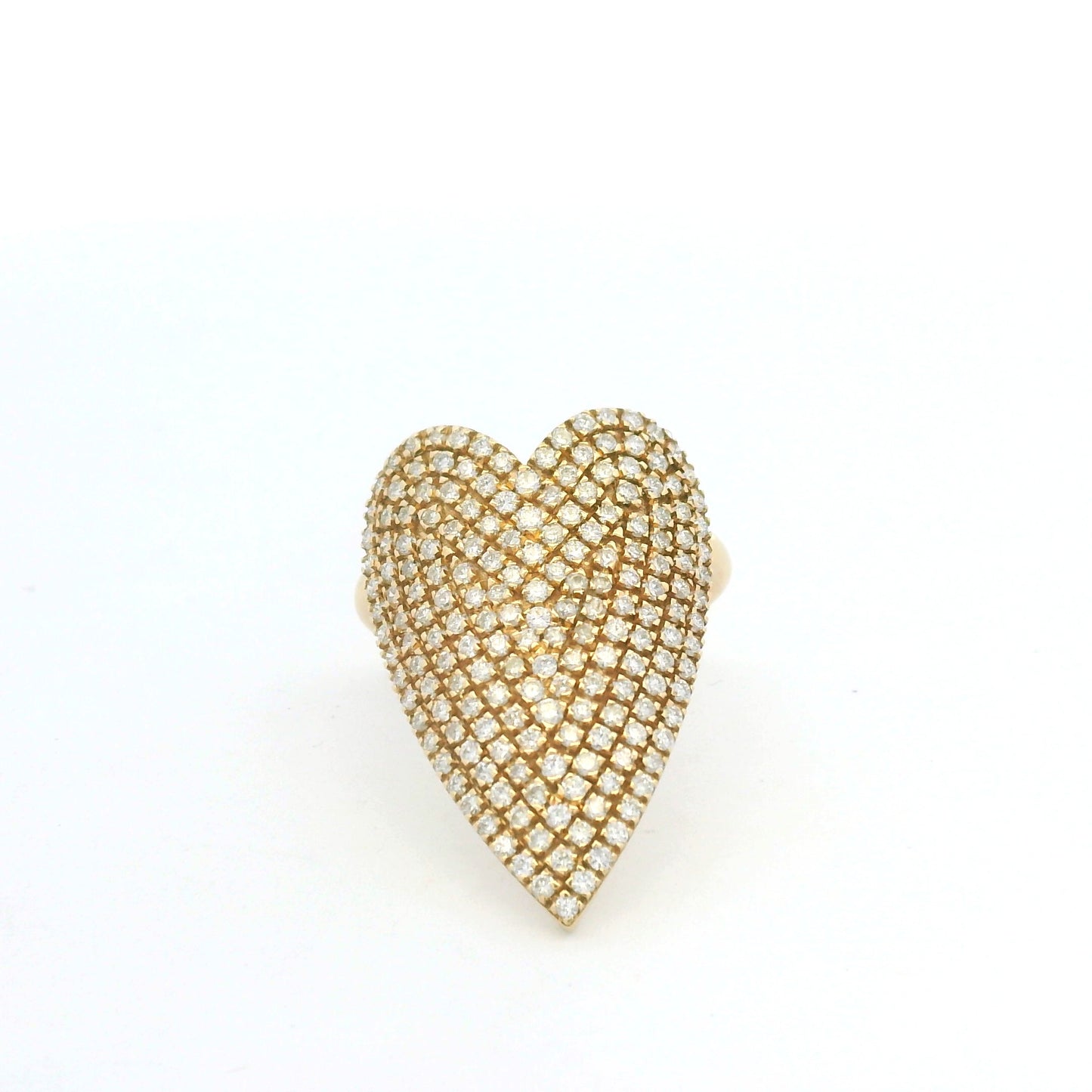 14K Yellow Gold Natural Round Brilliant Cut Diamond Pave Heart Ring