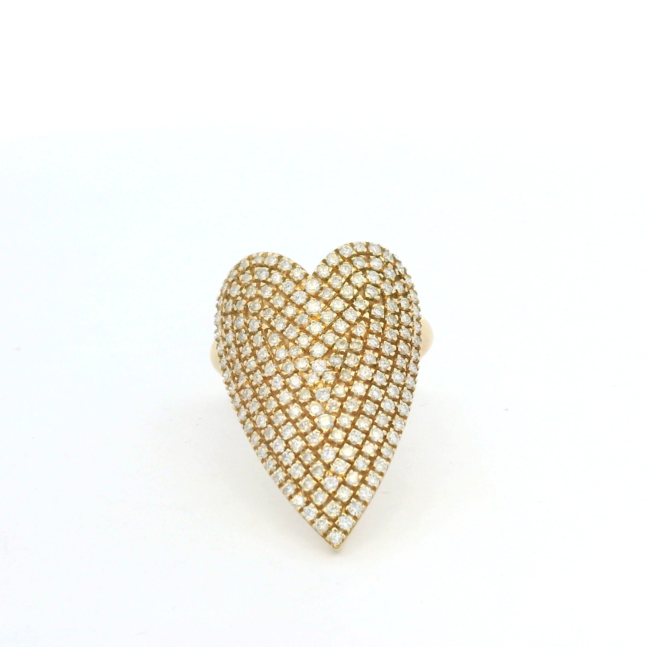 14K Yellow Gold Natural Round Brilliant Cut Diamond Pave Heart Ring
