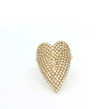 14K Yellow Gold Natural Round Brilliant Cut Diamond Pave Heart Ring