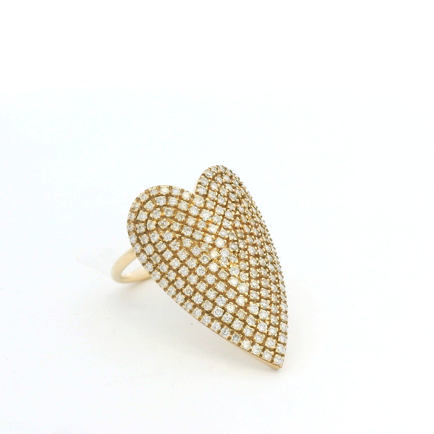 14K Yellow Gold Natural Round Brilliant Cut Diamond Pave Heart Ring