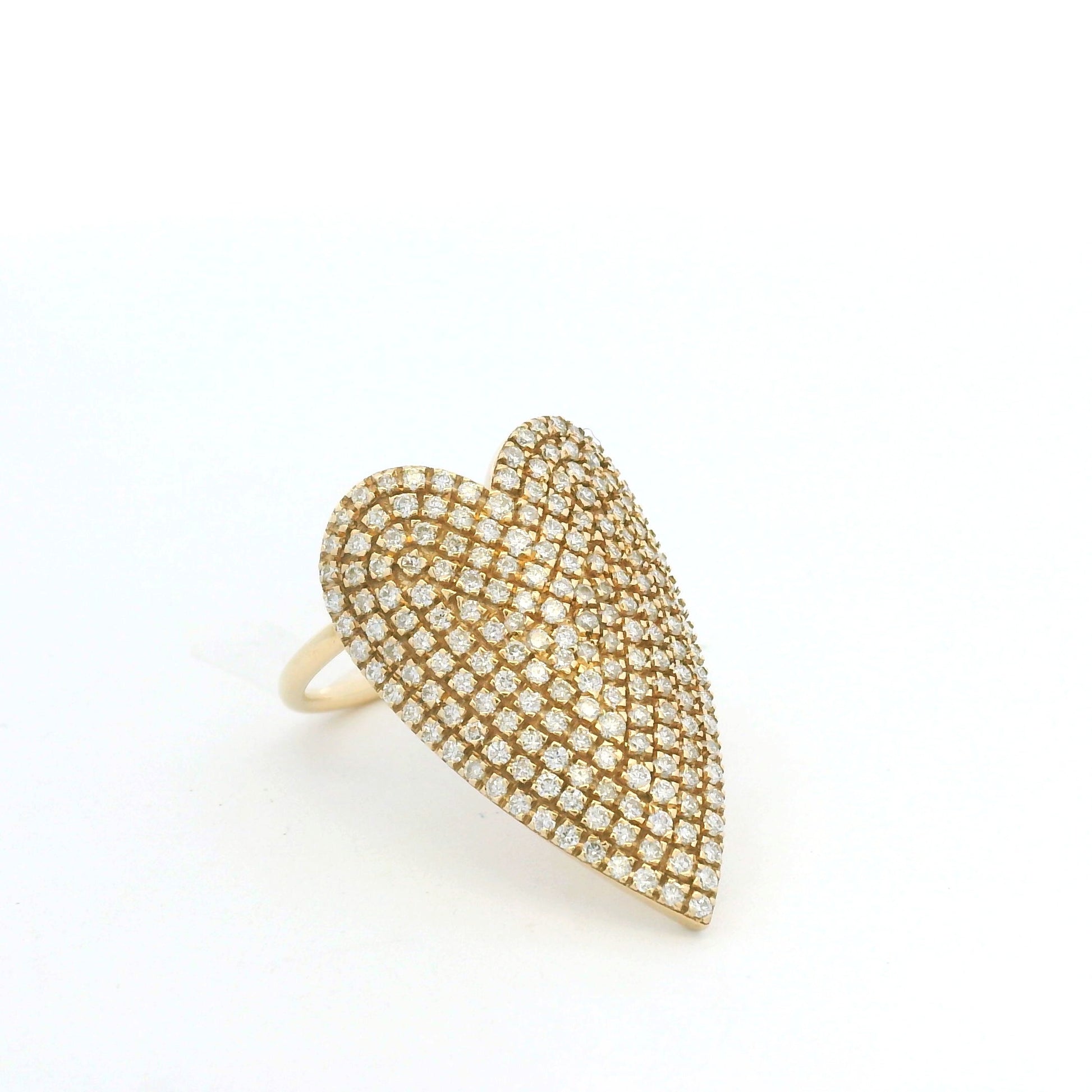14K Yellow Gold Natural Round Brilliant Cut Diamond Pave Heart Ring