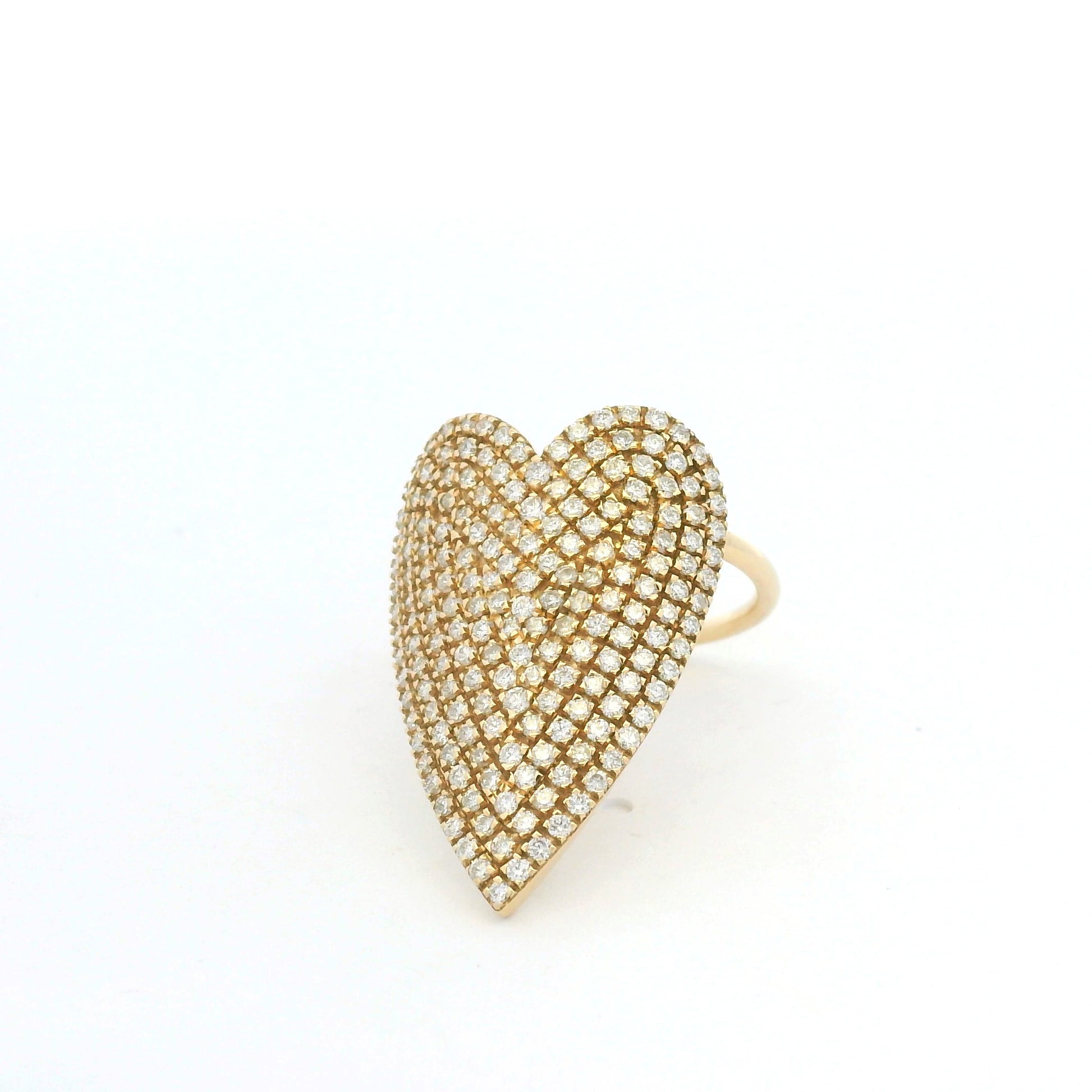 14K Yellow Gold Natural Round Brilliant Cut Diamond Pave Heart Ring