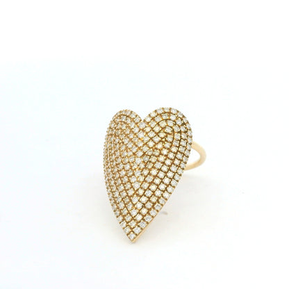 14K Yellow Gold Natural Round Brilliant Cut Diamond Pave Heart Ring