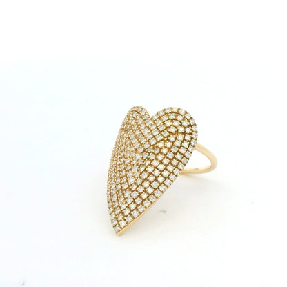 14K Yellow Gold Natural Round Brilliant Cut Diamond Pave Heart Ring