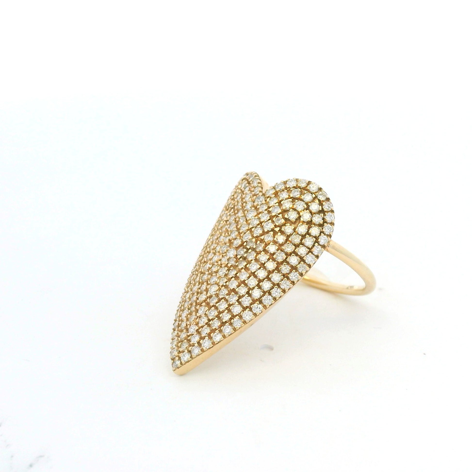 14K Yellow Gold Natural Round Brilliant Cut Diamond Pave Heart Ring
