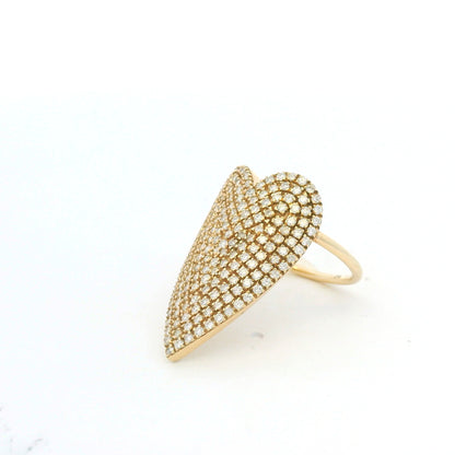 14K Yellow Gold Natural Round Brilliant Cut Diamond Pave Heart Ring