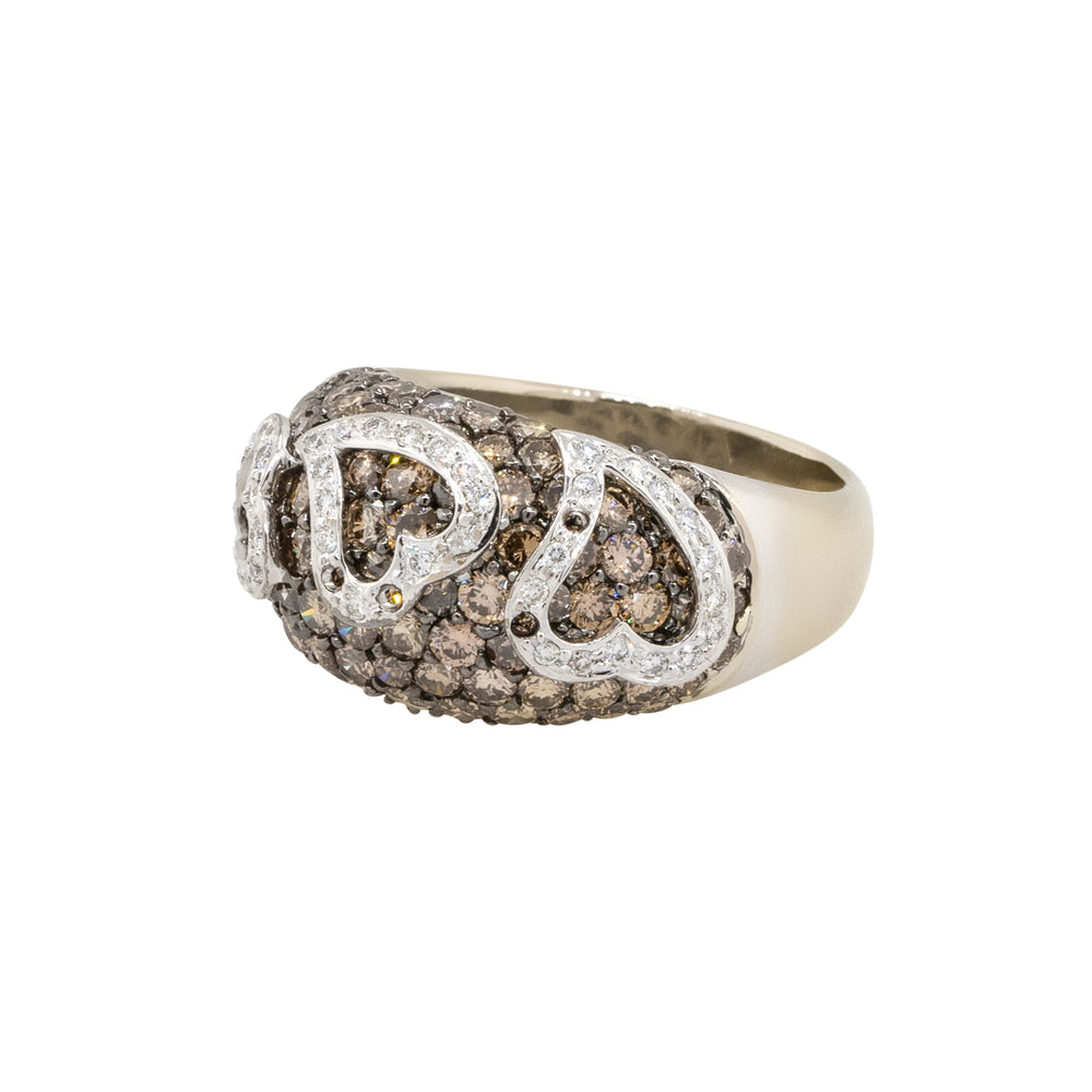 18k White Gold Champagne and White Pave Diamond Dome Ring