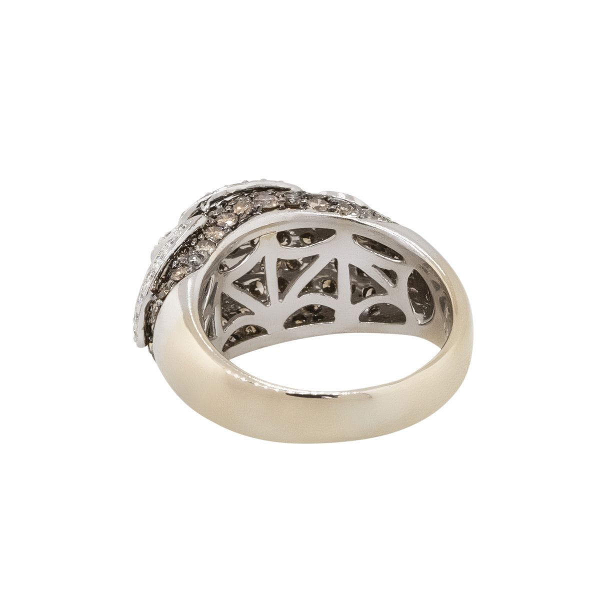 18k White Gold Champagne and White Pave Diamond Dome Ring