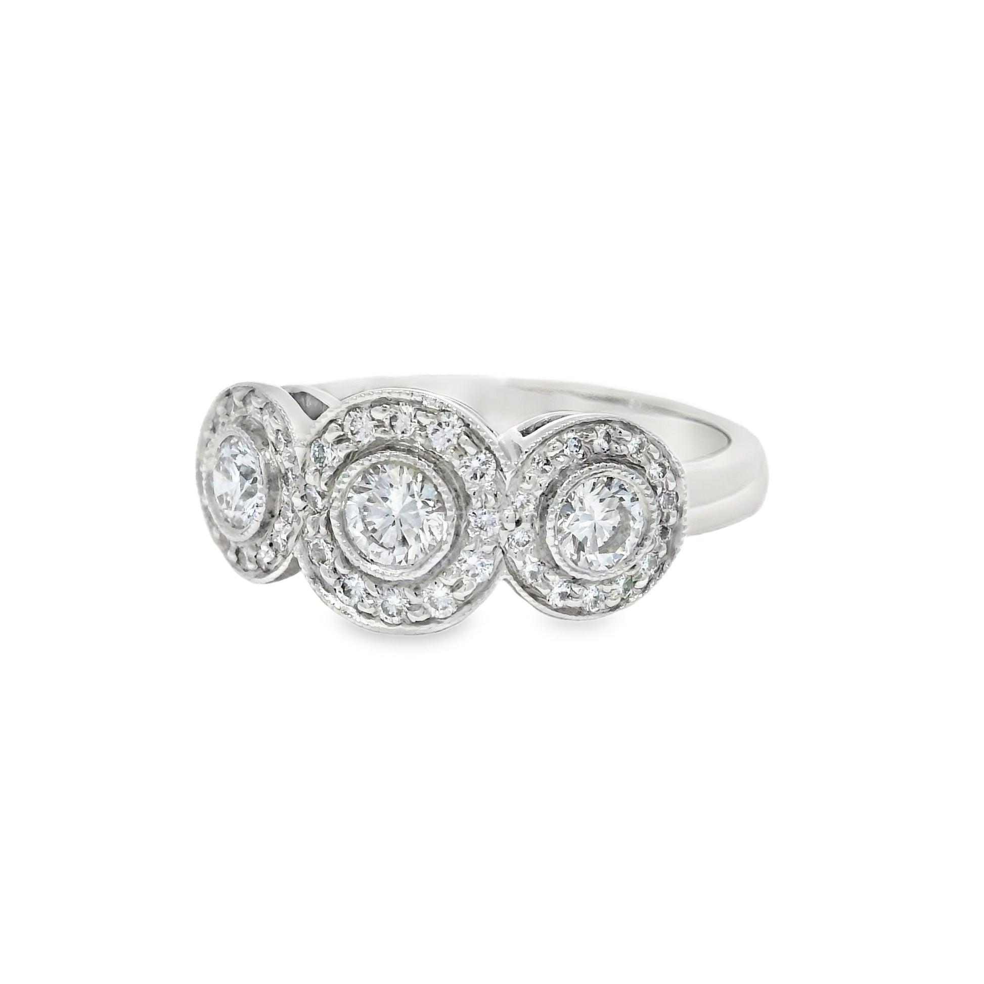 Tiffany & Co. Platinum 0.55 Carat Round Brilliant Diamond Halo 3 Circle Ring