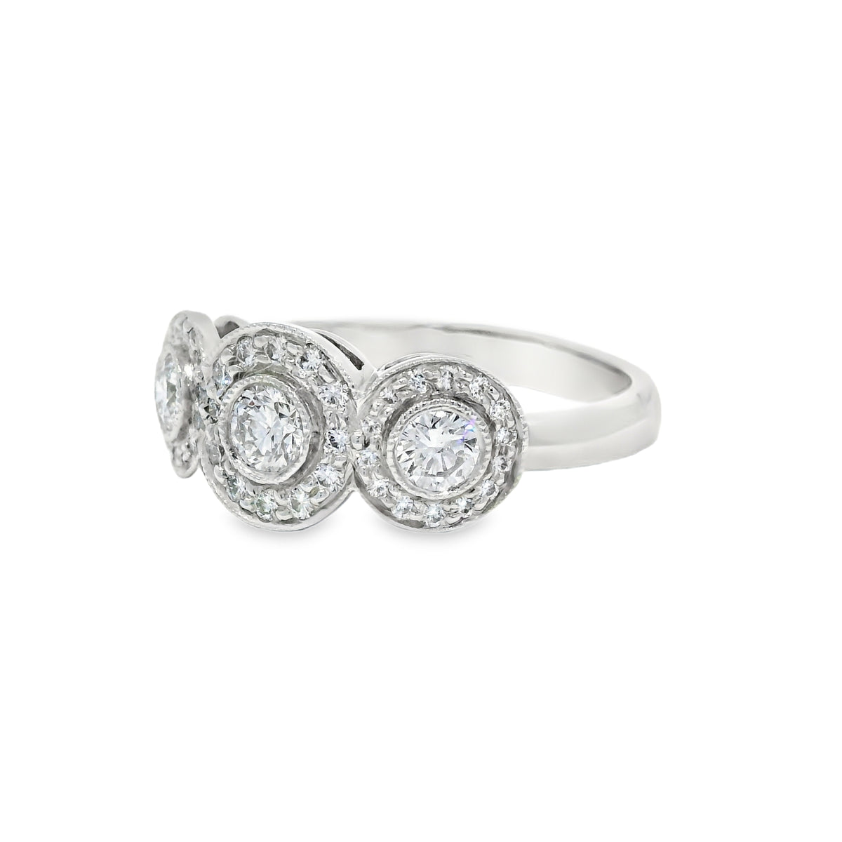 Tiffany & Co. Platinum 0.55 Carat Round Brilliant Diamond Halo 3 Circle Ring