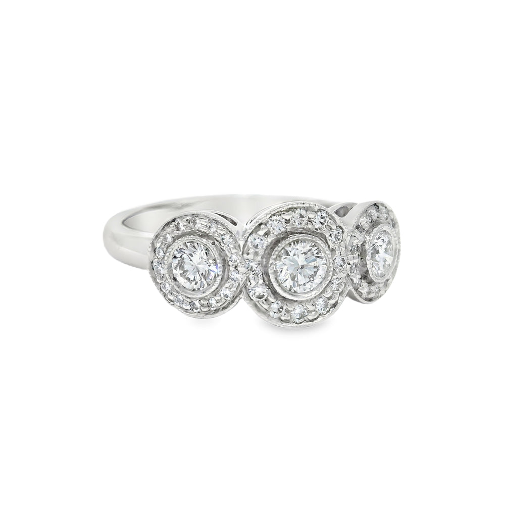 Tiffany & Co. Platinum 0.55 Carat Round Brilliant Diamond Halo 3 Circle Ring