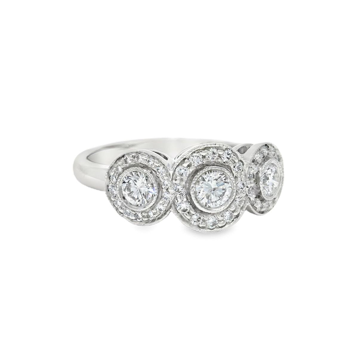 Tiffany & Co. Platinum 0.55 Carat Round Brilliant Diamond Halo 3 Circle Ring