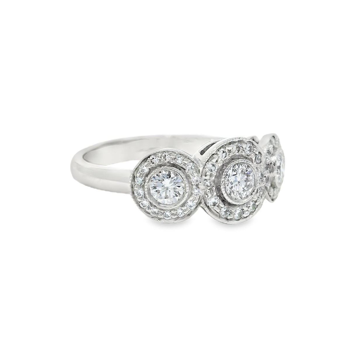 Tiffany & Co. Platinum 0.55 Carat Round Brilliant Diamond Halo 3 Circle Ring