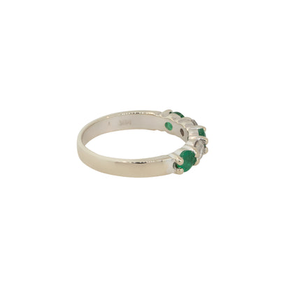 14k White Gold Emerald and Diamond 5 Stone Ring