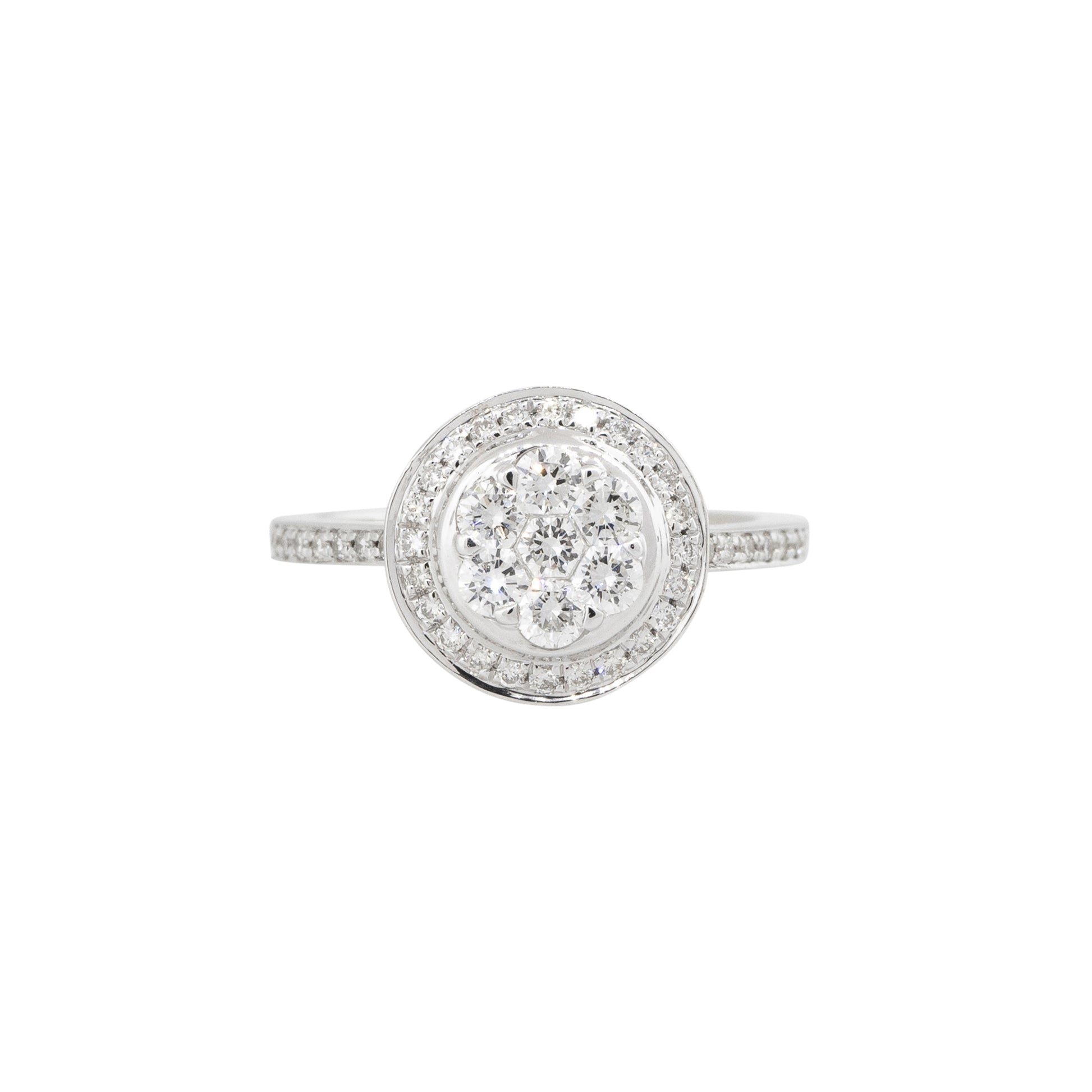 18k White Gold 0.60ctw Diamond Mosaic Cluster Halo Ring